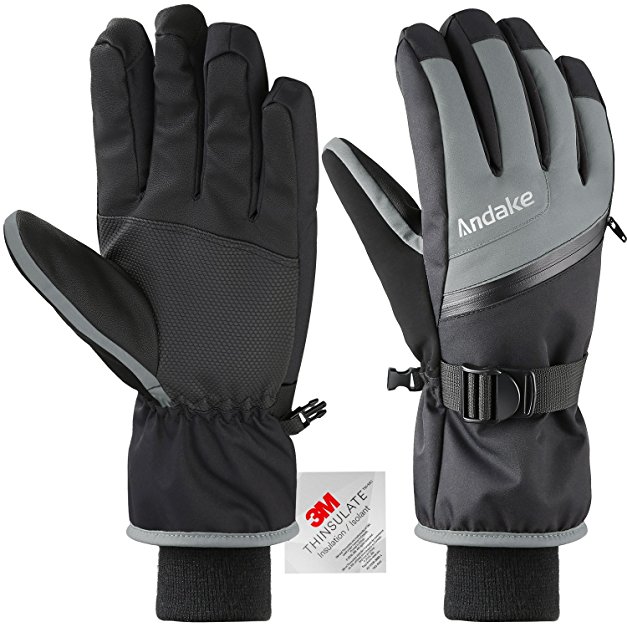 Andake Ski Gloves for Men, 3M Thinsulate Extremely Warm Winter Gloves Insulated Gloves Waterproof Windproof Gloves with Adjustable Cuffs,Best for Riding, Snowboarding,Skiing and other Winter Sports