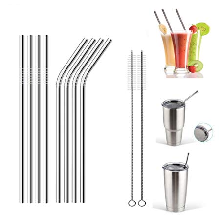 Stainless Steel Straws,Reusable Metal Straws For Stainless Tumblers Ramblers Fits all Yeti Ozark Trail RTIC Tumbler (8.5 in - Set of 8)