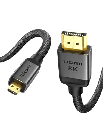 Silkland 10K 8K 4K Micro HDMI to HDMI Cable 3.3ft, Micro HDMI 2.1 Adapter [8K@60Hz, 4K@120Hz] 48Gbps, HDR, Compatible for Samsung G8,G9, Cameras, Raspberry Pi 5 4, Go Pro Hero, Cam Link, Yoga