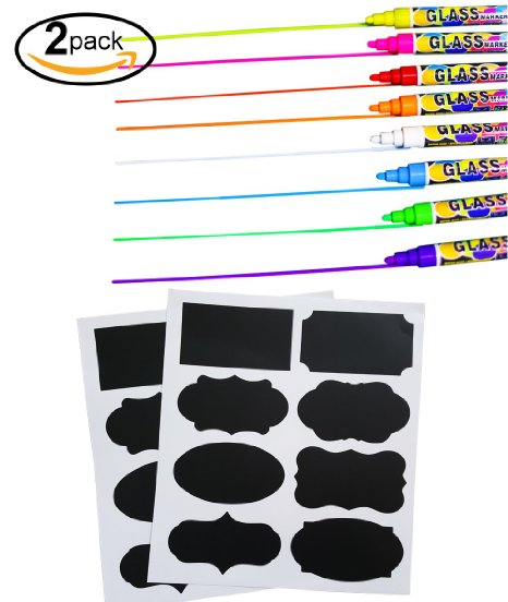 Bundle Colored Liquid Chalkboard Markers 8-pack  Multi-use ChalkBoard Labels  Vibrant Water-based Non-toxic Wet Erase Bold Colors