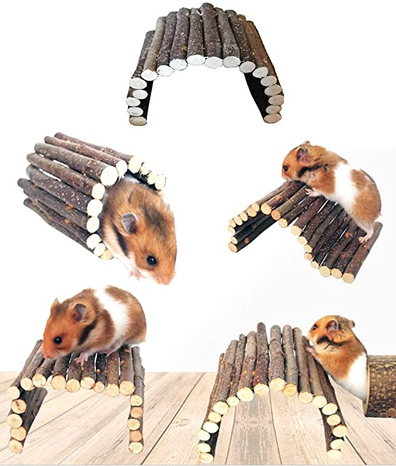 Beauy Girl 2 Pack Hamster Bridge Mouse Rat Ladder Wooden Bridge Toy, Small Animals Cage Wood Ladder, Small Animals Natural Hideout Chew Bridge Toy