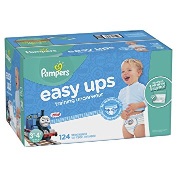 Pampers Easy Ups Training Pants Pull On Disposable Diapers for Boys, Size 5 (3T-4T), 124 Count, ONE MONTH SUPPLY