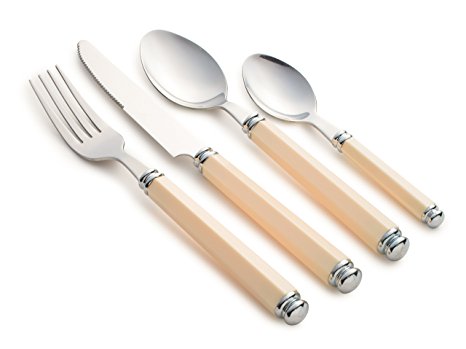 Novell Collection Stainless Steel 24 Piece Elegant Sturdy Top Grade Flatware Place Settings Set (Cream)
