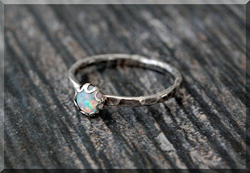 Opal Ring, October Birthstone Ring, Mini Opal Gemstone Ring, Sterling Silver Birthstone Ring, Fiery Opal Stacking Ring, Birthstone Ring, Handmade Opal Ring