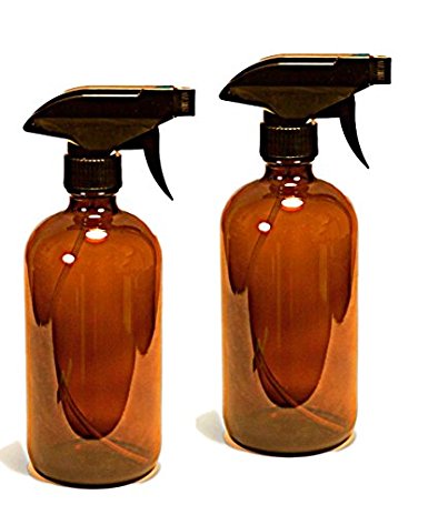 16 oz Amber Bottle with Black Spray Nozzle by Oils For Everything – Large Refillable Glass Container Ideal for SPA Beauty Care Massages Kitchen Cooking Cleaning – 2 Units Pack