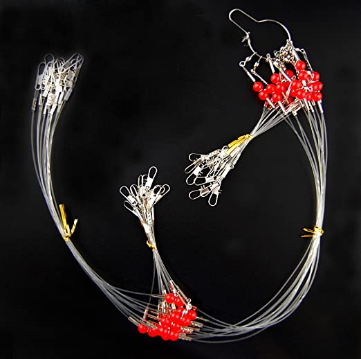 Fishing Rigs Wire Trace Leader Rig 12PCS Fishing Tackle Lure Rig with Swivel Snaps Beads Nylon Line Fishing Wire Leaders