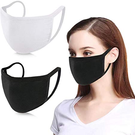 KISSBUTY 2 Pack Unisex Mouth Mask Anti Dust Face Mouth Mask, Black Cotton Face Mask for Cycling Camping Travel, Large Size (White and Black)