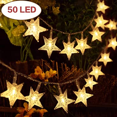 Star Fairy Lights, Battery Operated String Lights 7.5m/ 25ft 50 LED Stars, Decorative Lighting for Bedroom Christmas Wedding Birthday Party Indoor Outdoor (Warm White)