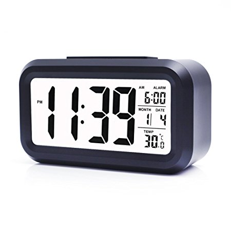 Ankoda® Alarm Clock, LED Clock Slim Digital Alarm Clock Large Display Travel Alarm Clock with Calendar, Temperature Display, Snooze Function, Smart Back-light Battery Operated For Home Office Travel (Black)