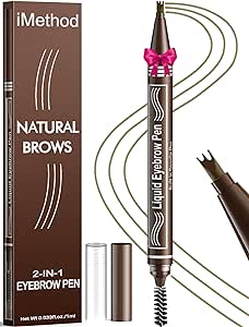 iMethod Microblading Eyebrow Pen - Eyebrow Pencil 2-in-1 Dual-Ended Eye Brow Pencils for Women with 3-Fork-Tip and Spoolie Brush Create Natural Hair-Like Defined Brows, Last All-Day, Light Brown