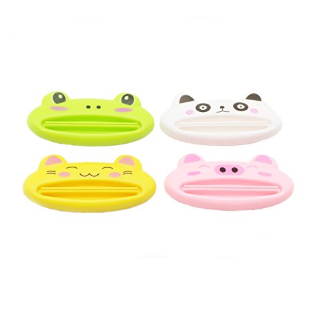 Pasow 4 pcs mix designs Cartoon Animal Plastic Frog Cat Panda Pig Shaped Toothpaste Cream Squeezers