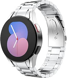 MoKo Metal Band Compatible with Samsung Galaxy Watch 7 FE 6 5 4 Band 40mm 44mm/Watch 5 Pro Band 45mm/Watch 6 Classic Band 43mm 47mm/Watch 4 Classic Band 42mm 46mm, No Gap Stainless Steel Band for Men