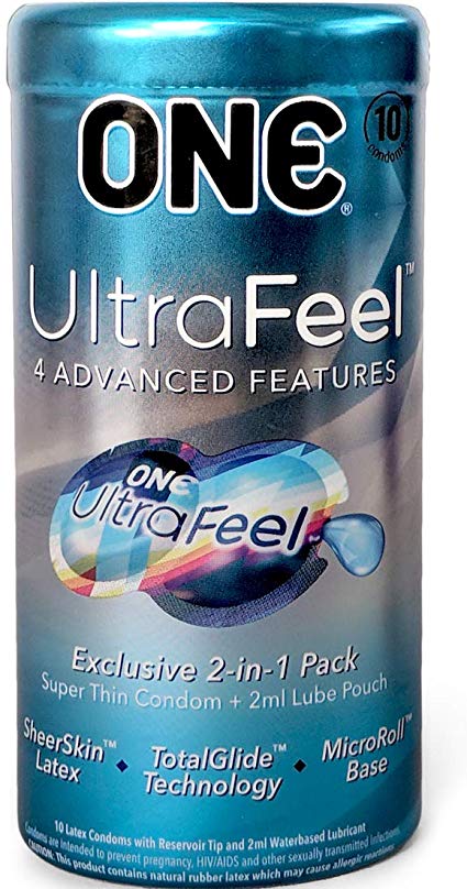 ONE Ultra Feel 2 in 1 Pack, Condoms & Lube Plus Brass Lunamax Pocket Case-10 Count