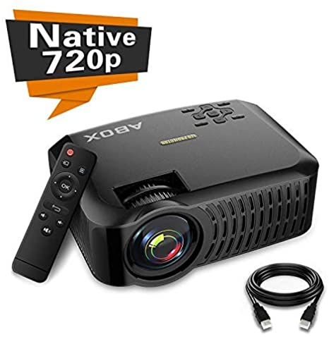 Projector,2019 Newest ABOX A2 Native 720P Portable Home Theater LCD HD Video Projector with 3600 Lumen,180" Large Screen and Dual HiFi Speakers,Support 1080p HDMI/VGA/AV Multiple Ports