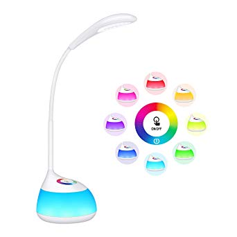 Kids Reading Light, RGB LED Table Dimmable Light with Colorful Night Light, Mood Light, USB Charge, Built-in 2000mAh Rechargeable Battery, Flexible Goose Neck, Touch Control for Studying, Working