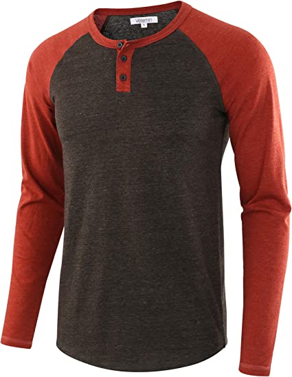 Vetemin Men's Casual Vintage Long Sleeve Raglan Henley Shirts Baseball T-Shirt