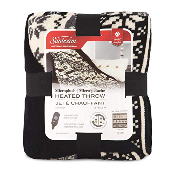 Sunbeam TSM8TR-R930-39A50 Micro Plush Heated Throw Blanket, Holiday Deer Anthracite