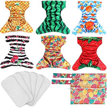 Lictin Reusable Cloth Nappies - Set of 6 Adjustable Pocket Nappy Diaper Leak Protection, 6PCS Bamboo Nappy Inserts with 2 Storage Bags, Suitable for Most Babies and Toddlers 3.6kg-16.3kg (8-36pounds)