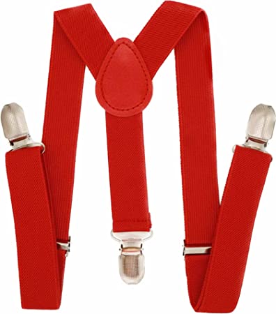 Child Kids Suspenders - 1" Adjustable Y-Back Suspender for Boys & Girls - Red