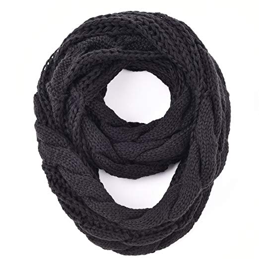 RiscaWin Women Knit Winter Infinity Scarf Warm Thick Neckerchief Circle Loop (Black)