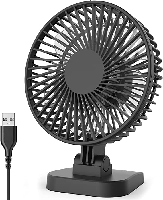 Idealforce USB Desk Fan Small Quiet Portable USB Fan Powered 3 Speeds Strong Airflow Table Fan for Office Home Bedroom (Black)