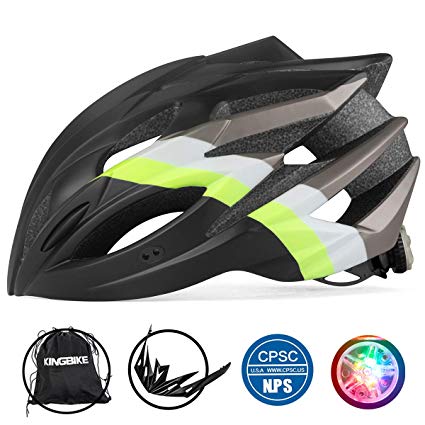 KINGBIKE Ultralight Bike Helmets CPSC&CE Certified with Rear Light   Portable Simple Backpack   Detachable Visor for Men Women(M/L,L/XL)