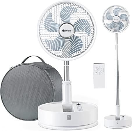 Marchpower Foldable Table Floor Standing Fan - 10" Recharger Wireless Portable Pedestal Fan Quiet 5-Speed Foldaway Cooling Collapsible Telescopic Fan with Remote Control for Home Office Travel Camping