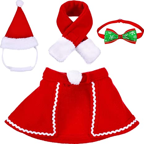 Tatuo Pet Adjustable Christmas Santa Hat, Cloak, Scarf and Collar Bow Tie Christmas Costume for Puppy Kitten Small Cats Dogs Pets