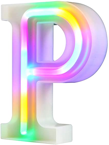 WARMTHOU Neon Letter Lights 26 Alphabet Letter Bar Sign Letter Signs for Wedding Christmas Birthday Partty Supplies,USB/Battery Powered Light Up Letters for Home Decoration-Colourful P