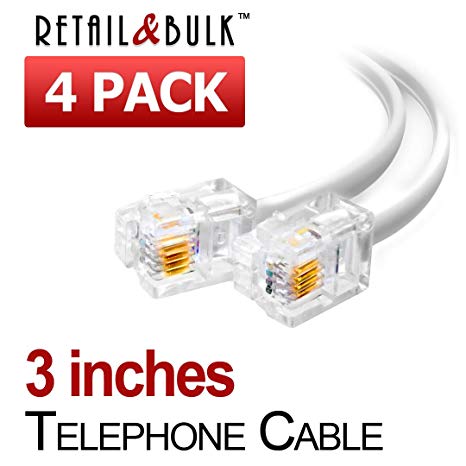 (4 Pack) 3 Inch Short Telephone Cable Rj11 Male to Male 3", Phone Line Cord (White)