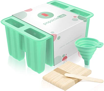 Premium Popsicle Molds, Food Grade BPA-Free Silicone, Homemade Frozen Popsicles, Ice Pops Shapes, Ice Pop Maker Trays with 50 Popsicle Sticks, 50 Popsicle Bags and Silicone Funnel (by popsicleLab)