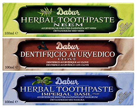 Dabur Herbal Toothpaste Neem 100ml, Basil 100ml & Clove 100ml Combo Pack 3 in 1
