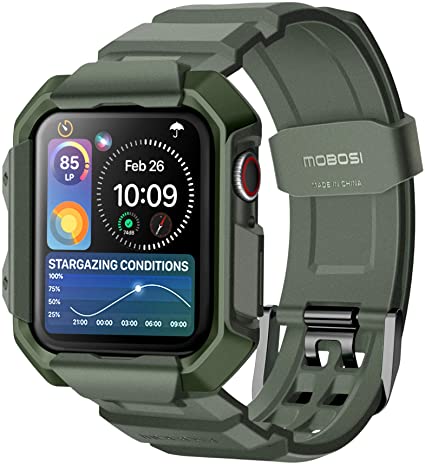 MOBOSI Compatible with Apple Watch Band 44mm Series 6/5/4/SE with Case, Military Grade Rugged Protective Case with TPU Sport Bands Strap for iWatch Series 6/5/4/SE - Green