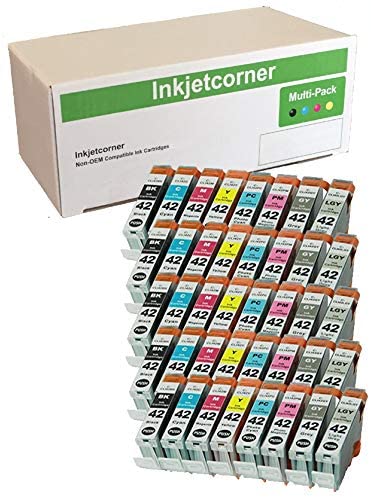 Inkjetcorner Compatible Ink Cartridges Replacement for CLI-42 CLI 42 for use with Pro-100 Pro 100 (5 Black, 5 Cyan, 5 Magenta, 5 Yellow, 5 Photo Cyan, 5 Photo Magenta, 5 Gray, 5 Light Gray, 40-Pack)