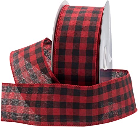 Royal Imports Buffalo Checkered Plaid Christmas Ribbon Wired, Black/Red, 2.5" (#40) Gingham Design for Bow Making, Gift Wrapping, Wreaths, Holiday, 50 Yd Roll (150 FT Spool)