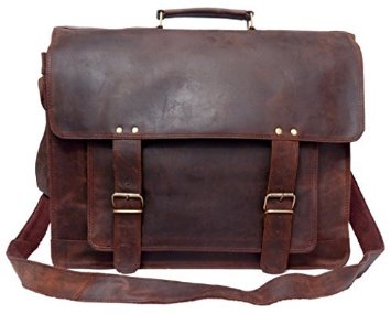FeatherTouch Men's Vintage Soft Briefcase Leather Laptop Bag 18X12X5 Inches Brown