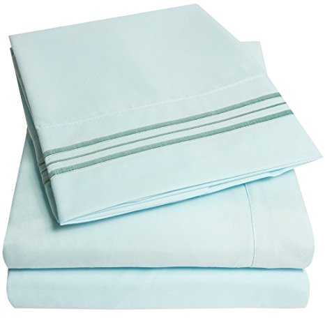 1500 Supreme Collection Bed Sheets - PREMIUM QUALITY BED SHEET SET & LOWEST PRICE, SINCE 2012 - Deep Pocket Wrinkle Free Hypoallergenic Bedding - Over 40  Colors & Prints- 4 Piece, Queen, Light Blue