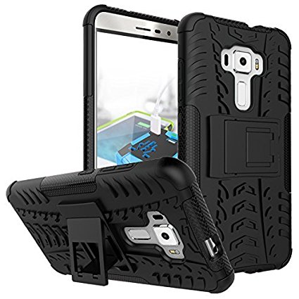 Asus Zenfone 3 ZE552KL (5.5 Inch) Back Cover , Triton [Kickstand] [Heavy Duty Protection] [Dual Layer] Slim Fit Hybrid Shock Proof Protective Back Case for Asus Zenfone 3 ZE552KL (5.5 Inch) - Black