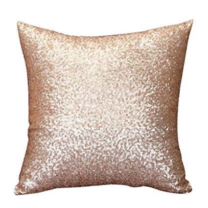 Perman Solid Color Glitter Sequins Throw Pillow Case Sofa Home Decor Cushion Covers 16*16" (Gold)