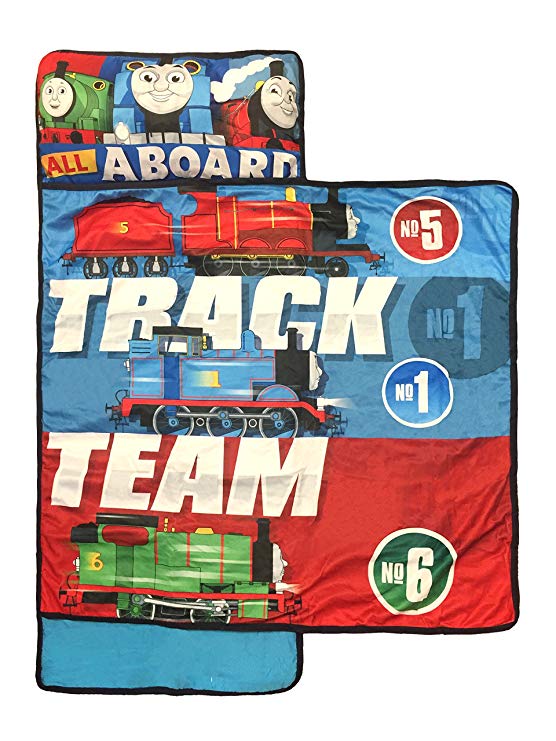 Nickelodeon Thomas The Tank Engine Kids/Toddler/Children’s Nap Mat with Built in Pillow and Blanket Featuring Thomas, Percy and James