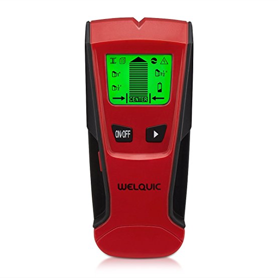 WELQUIC Stud Finder Electric Center-finder with 3-in-1 Metal AC Wires Wood Scanner with Backlit LCD Screen, Black and Red