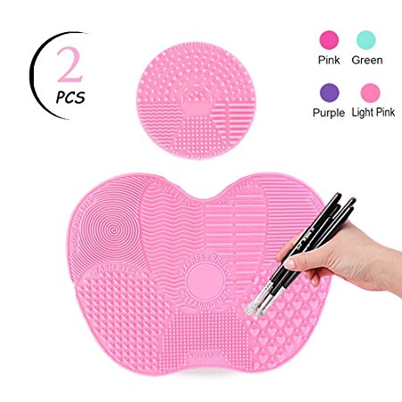 TailaiMei Makeup Brush Cleaning Mat,Set of 2 Silicone Cosmetic Washing Tool with Suction Cups(Light Pink)