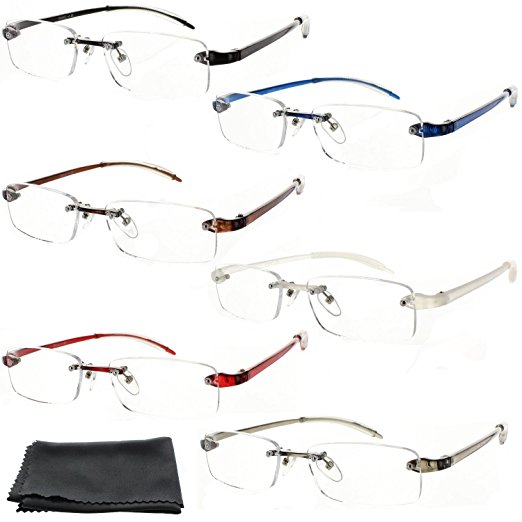 Fiore® Feather Flex New & Improved 6 Pack Clear Rimless Reading Glasses TR90 Flexible Arms Super Lightweight Readers (1.25, 6 Pack)