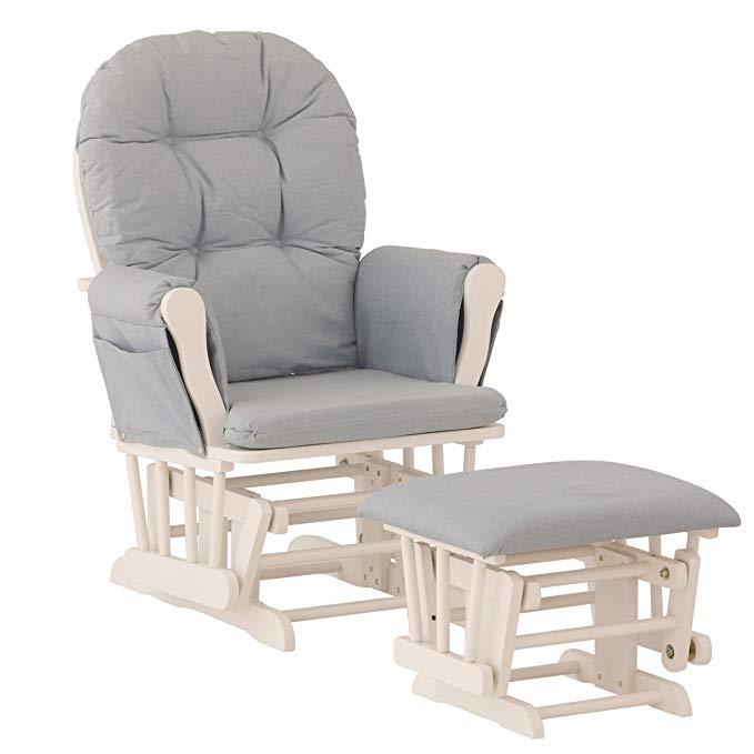 Storkcraft Hoop Glider and Ottoman, White/Light Denim