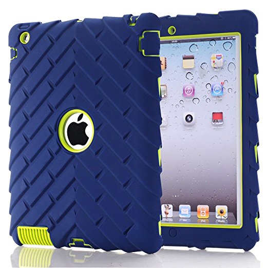 iPad 4 Case,iPad 2 Case,iPad 3 Case,Heavy Duty Shock-Absorption Three Layer Armor Defender Protective Case for iPad 2/iPad 3/iPad 4 (Navy Blue Green)