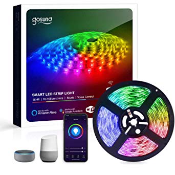 Smart LED Strip Lights Gosund Led Lights Works with Alexa and Google Home, 5050 RGB Color Changing Lights for Bedroom WiFi Remote Control Smart Tape Lights Sync with Music, 16 Million Colors, 16.4ft