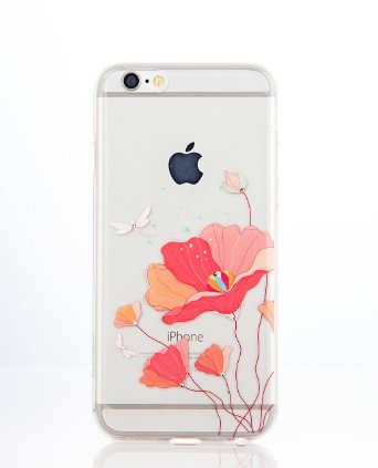 FS 0413 Phone Case iPhone 6 iPhone 6S Case Cover Soft TPU Material Flowers and Diamonds inside romantic and fresh never faded printing crystal clear iPhone case Hibiscus
