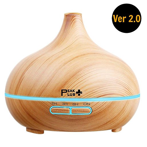 PeakPlus 300ml Cool Mist Humidifier Ultrasonic Aroma Essential Oil Diffuser - 7 Color Changing LED Lights Adjustable Mist Mode Auto Shut-Off Diffuser Nebulizer Best For Home Office Baby Room Spa Yoga