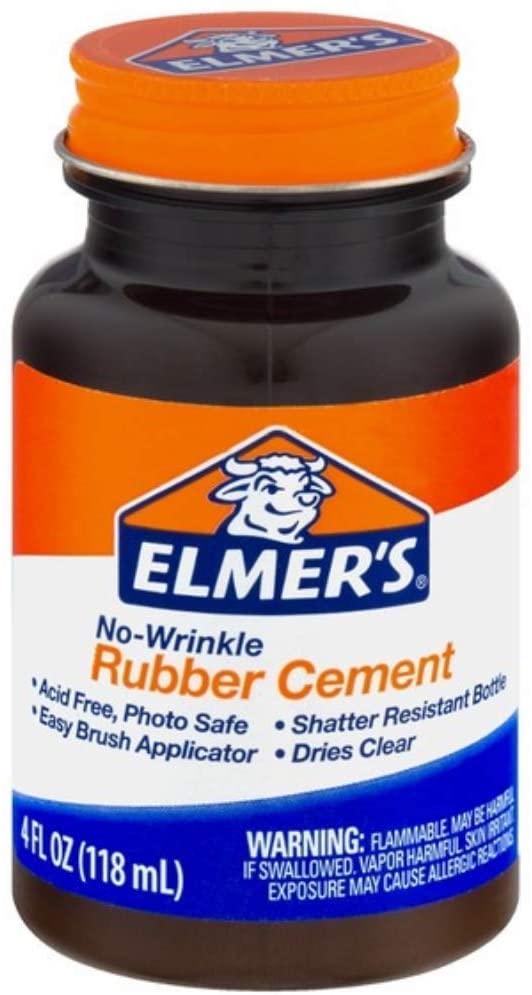 Elmer's No-Wrinkle Rubber Cement, Clear, Brush Applicator 4 oz ( Pack of 3)