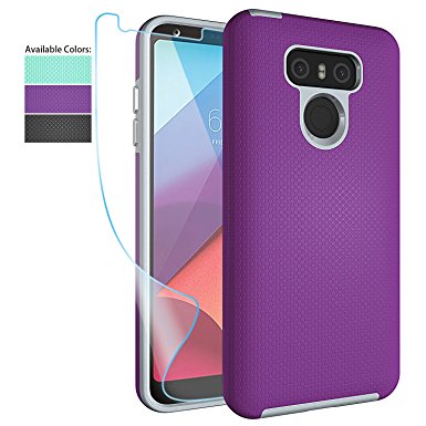 LG G6 Case,LG G6 Gear Textured Case with HD Screen Protector,NiuBox Slim Fit Dual Layer [PC   TPU Hybrid] Anti-Slip Shock Absorption Protective Phone Case Cover for LG G6 (Verizon 2017) - Purple